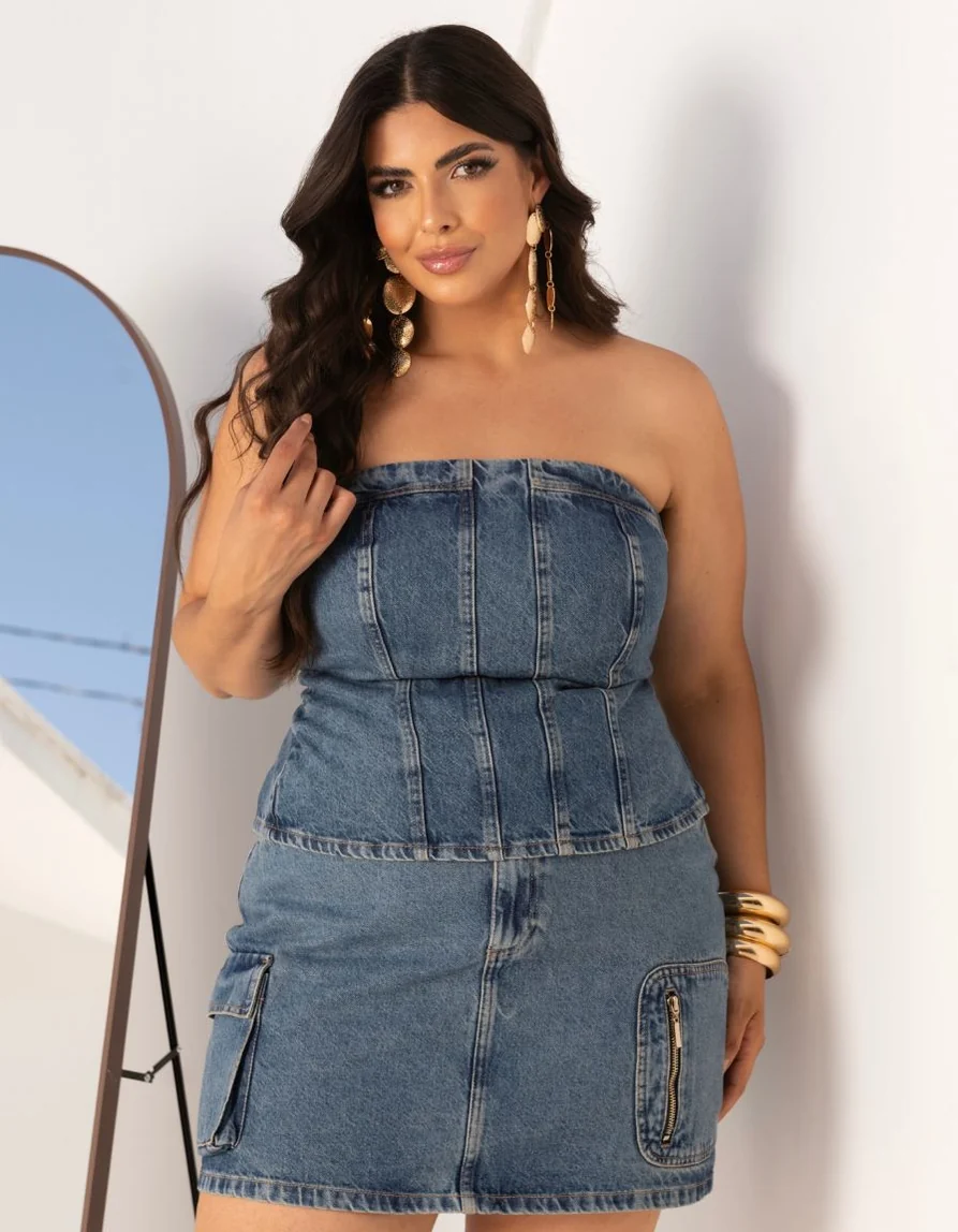 Conjunto Jeans Tomara que Caia + BOLSA DE BRINDE
